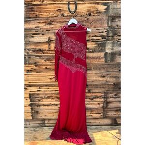 UNBRANDED | Wine Sparkly Long One Shoulder Glitter Diamond Party Dress 2XL